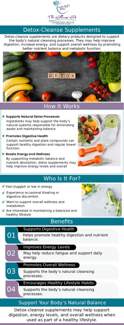 Detox-Cleanse Supplements are dietary supplements intended to help in the body's removal of toxins and to promote general health and well-being. Bloating, lethargy, and concentration problems are some of the symptoms that it helps to relieve. The immune system, digestion, energy level, and digestion are all improved by detox-cleanse supplements. If you're looking for detox cleanse supplements, come see us and consult with our doctors to determine whether it's a good fit for you. For more information, contact us today or schedule an appointment online. We serve patients from Laurel MD, Maryland City MD, South Laurel MD, Ammendale MD, Savage MD, and surrounding areas.