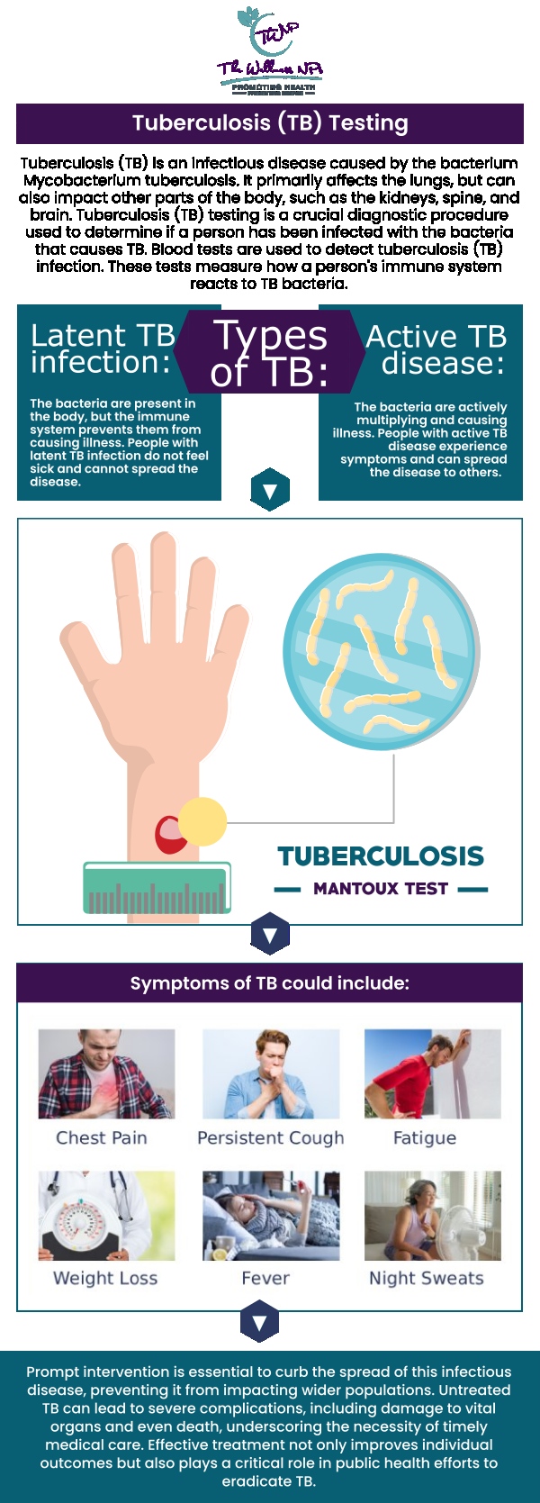 If you are looking for a TB test then visit The Wellness NPs where our compassionate professionals are experienced in testing TB. We serve patients from Laurel MD, Maryland City MD, South Laurel MD, Ammendale MD, Savage MD, and surrounding areas.. For more information, please contact us or request an appointment online. If you are looking for a TB test then visit The Wellness NPs where our compassionate professionals are experienced in testing TB. We serve patients from Laurel MD, Maryland City MD, South Laurel MD, Ammendale MD, Savage MD, and surrounding areas.. For more information, please contact us or request an appointment online.